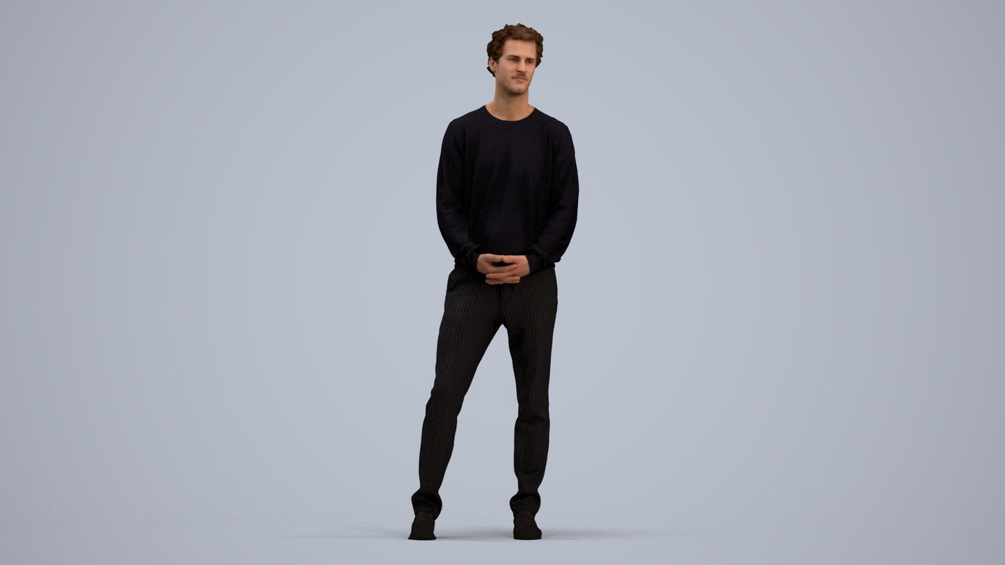 scanned 3D man casual standing, photogrammetry people for Enscape and V-Ray, standing pose render