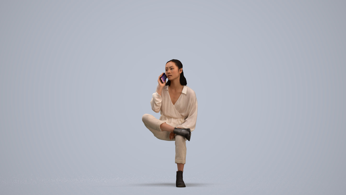 3D people model woman casual sitting, scanned human for 3ds Max rendering, standing pose render