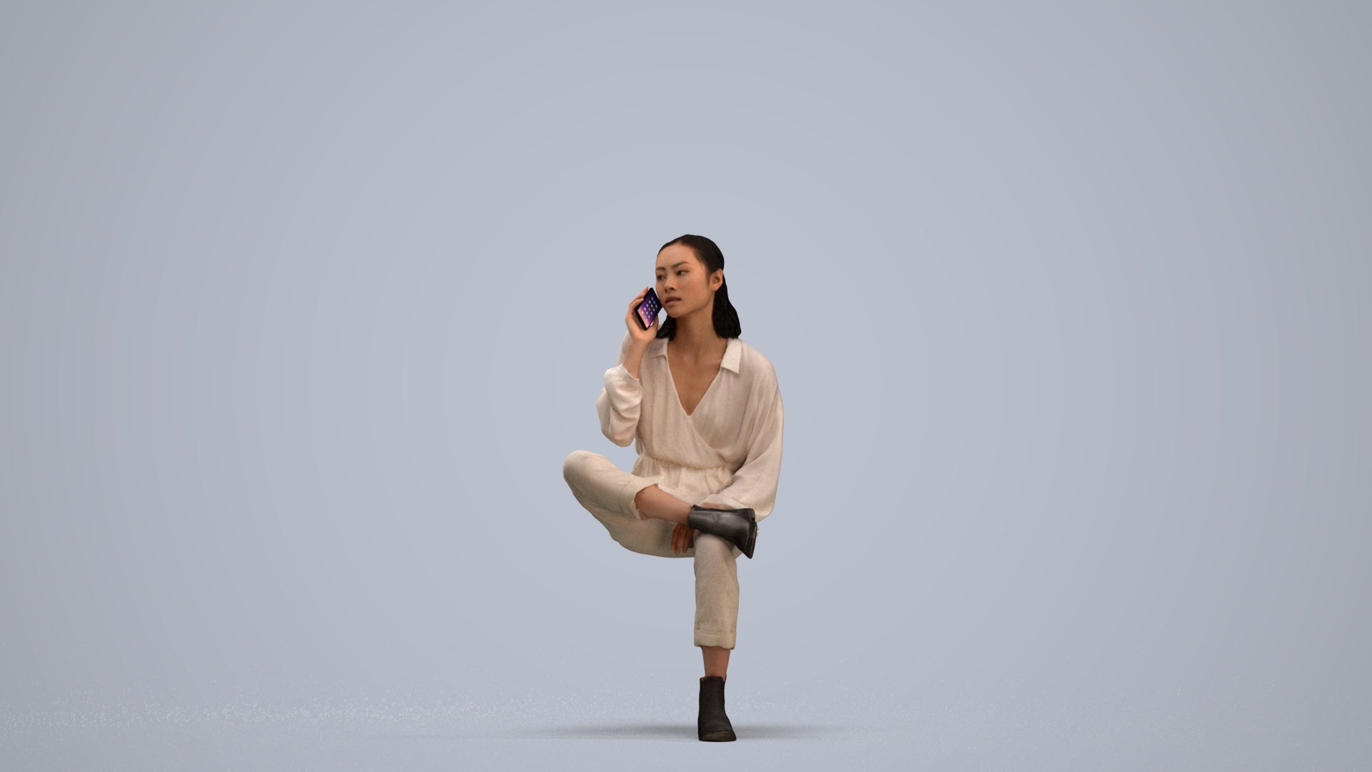 3D people model woman casual sitting, scanned human for 3ds Max rendering, standing pose render