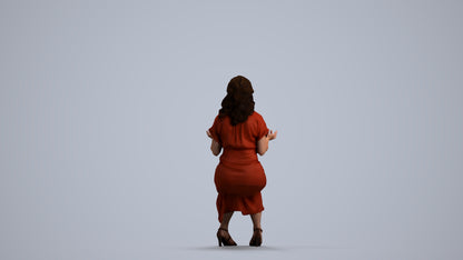 3D human model woman casual sitting, photogrammetry scanned person for archviz, front view render