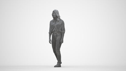 realistic 3D people woman casual walking, render-ready for V-Ray and Corona, FBX OBJ, wireframe back view