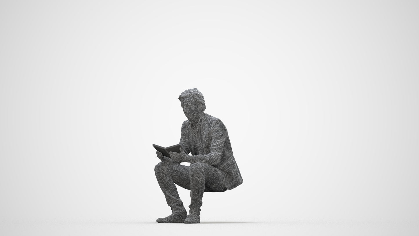 realistic 3D man business, scanned archviz people for Blender and 3ds Max, wireframe back view