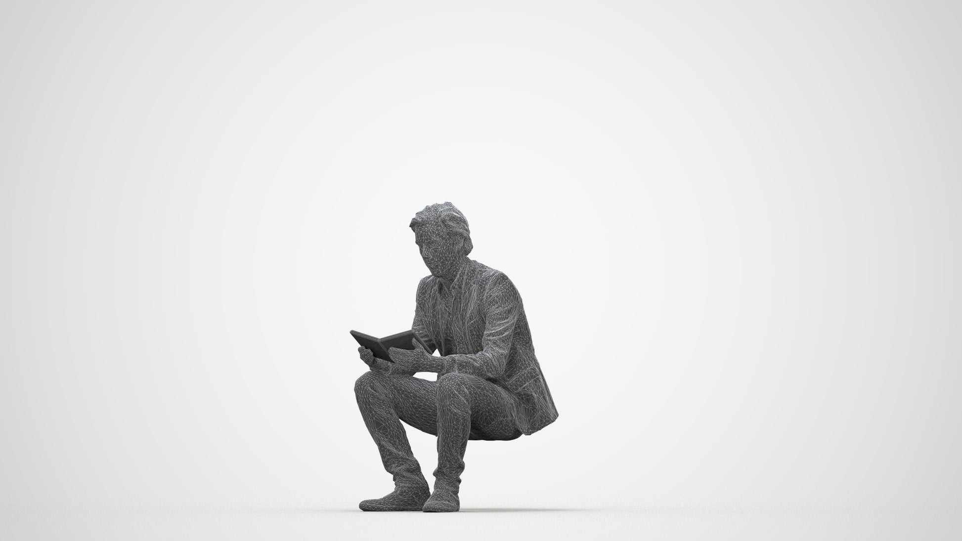 realistic 3D man business, scanned archviz people for Blender and 3ds Max, wireframe back view