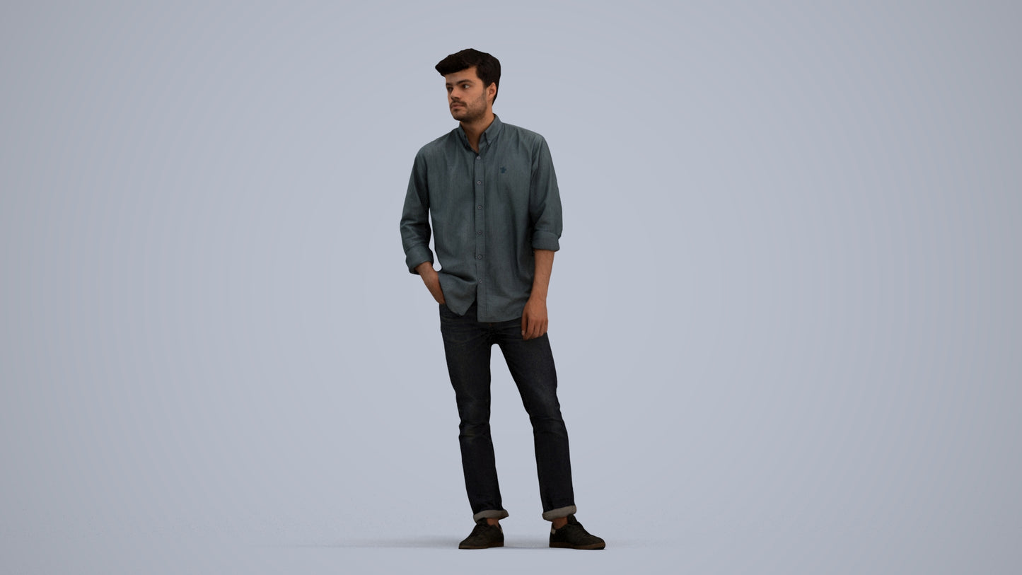 photogrammetry 3D man casual standing, realistic human model archviz FBX, standing pose render