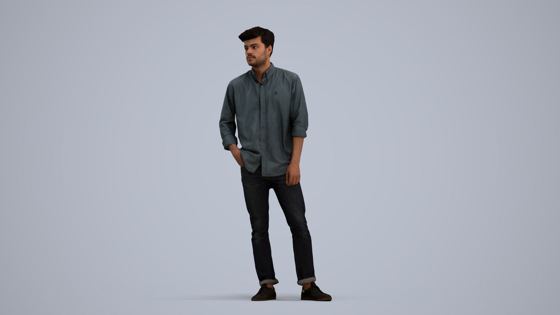 photogrammetry 3D man casual standing, realistic human model archviz FBX, standing pose render