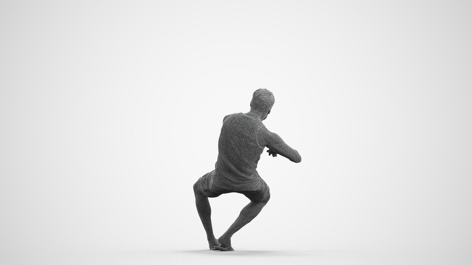 3D scanned man sitting casual, photorealistic archviz people for Enscape and SketchUp, wireframe front view