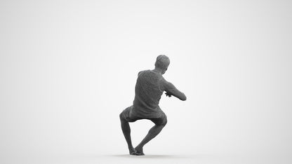 3D scanned man sitting casual, photorealistic archviz people for Enscape and SketchUp, wireframe front view