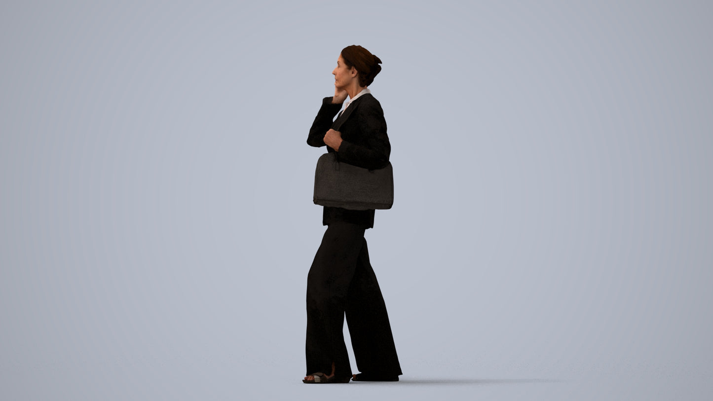 photogrammetry 3D senior woman business, realistic human model archviz FBX, three-quarter view render