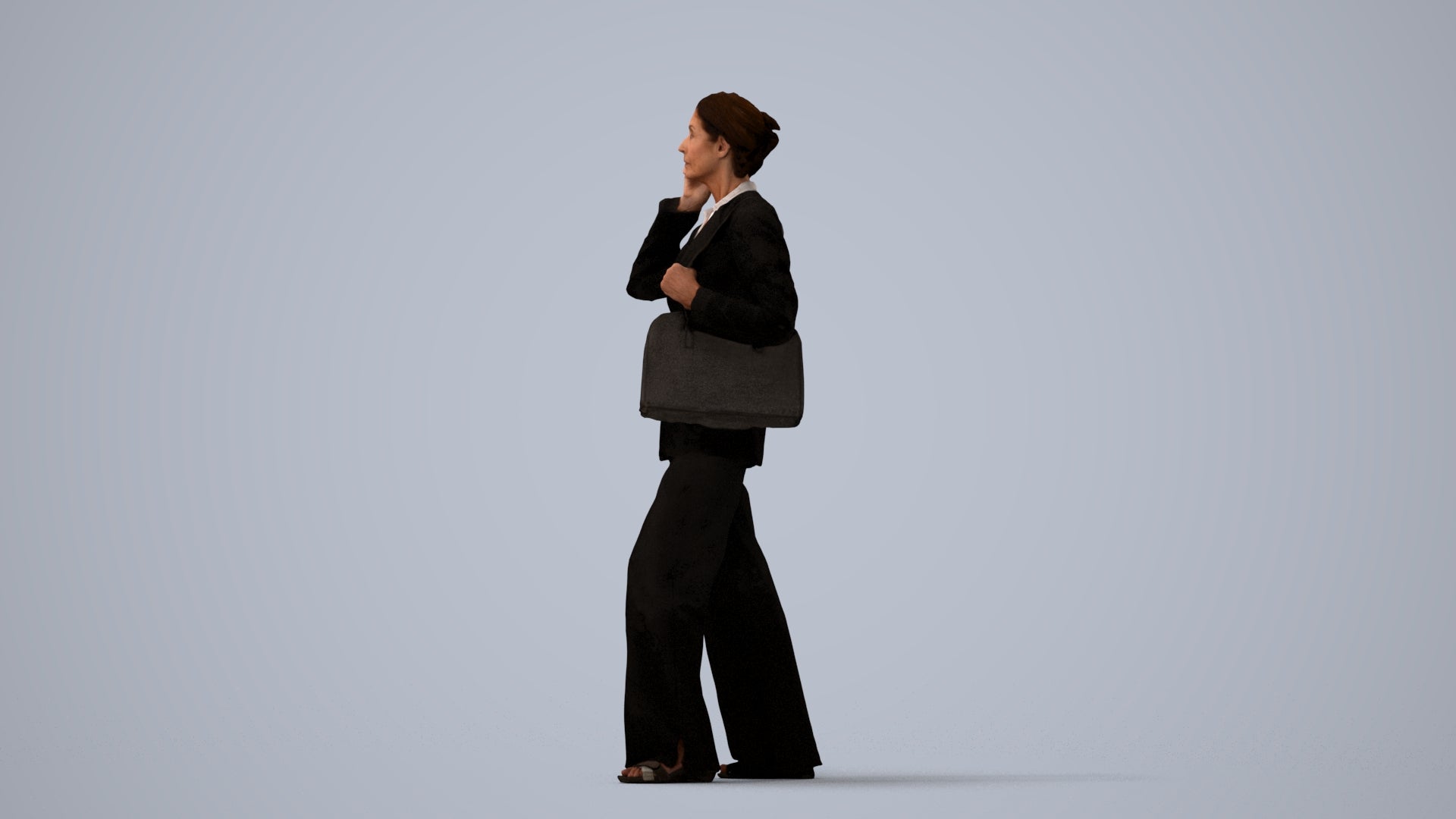 photogrammetry 3D senior woman business, realistic human model archviz FBX, three-quarter view render