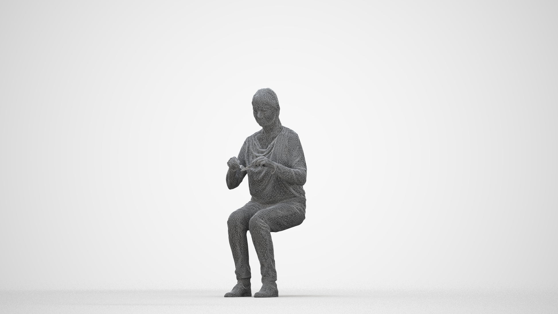 scanned 3D woman casual sitting, photogrammetry people for Enscape and V-Ray, wireframe back view