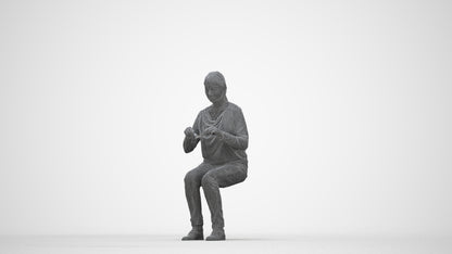 scanned 3D woman casual sitting, photogrammetry people for Enscape and V-Ray, wireframe back view