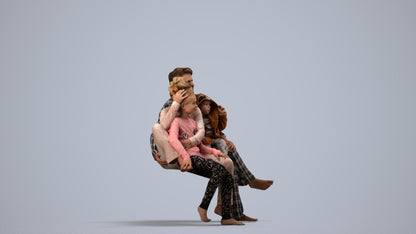 3D people model girl kids, scanned human for 3ds Max rendering, side view render