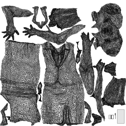 3D people model woman hospitality, scanned human for 3ds Max rendering, wireframe top-down view