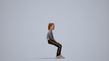 3D human model girl casual kids, photogrammetry scanned person for archviz, side view render