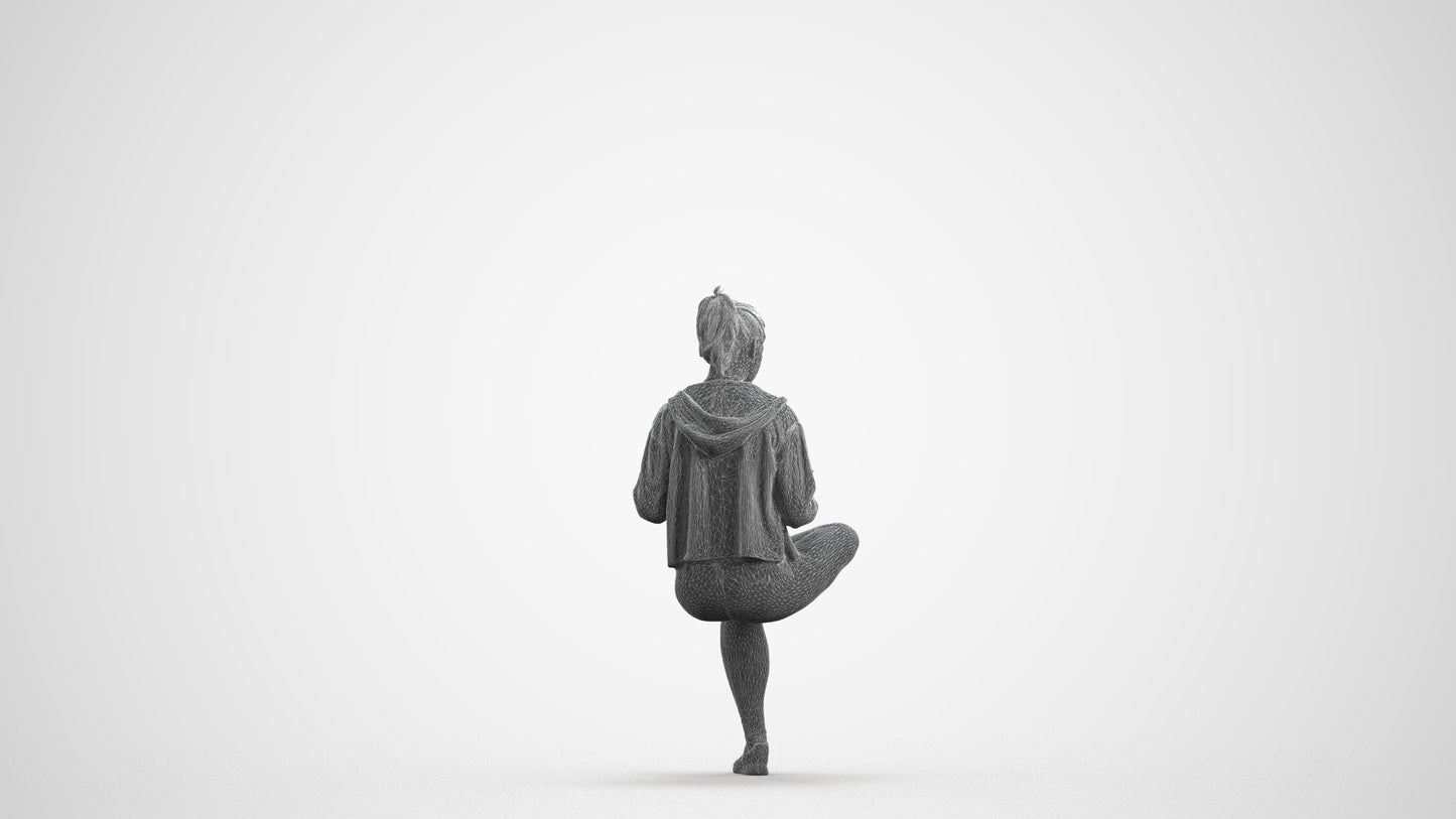 realistic 3D woman sport sitting, scanned archviz people for Blender and 3ds Max, wireframe front view