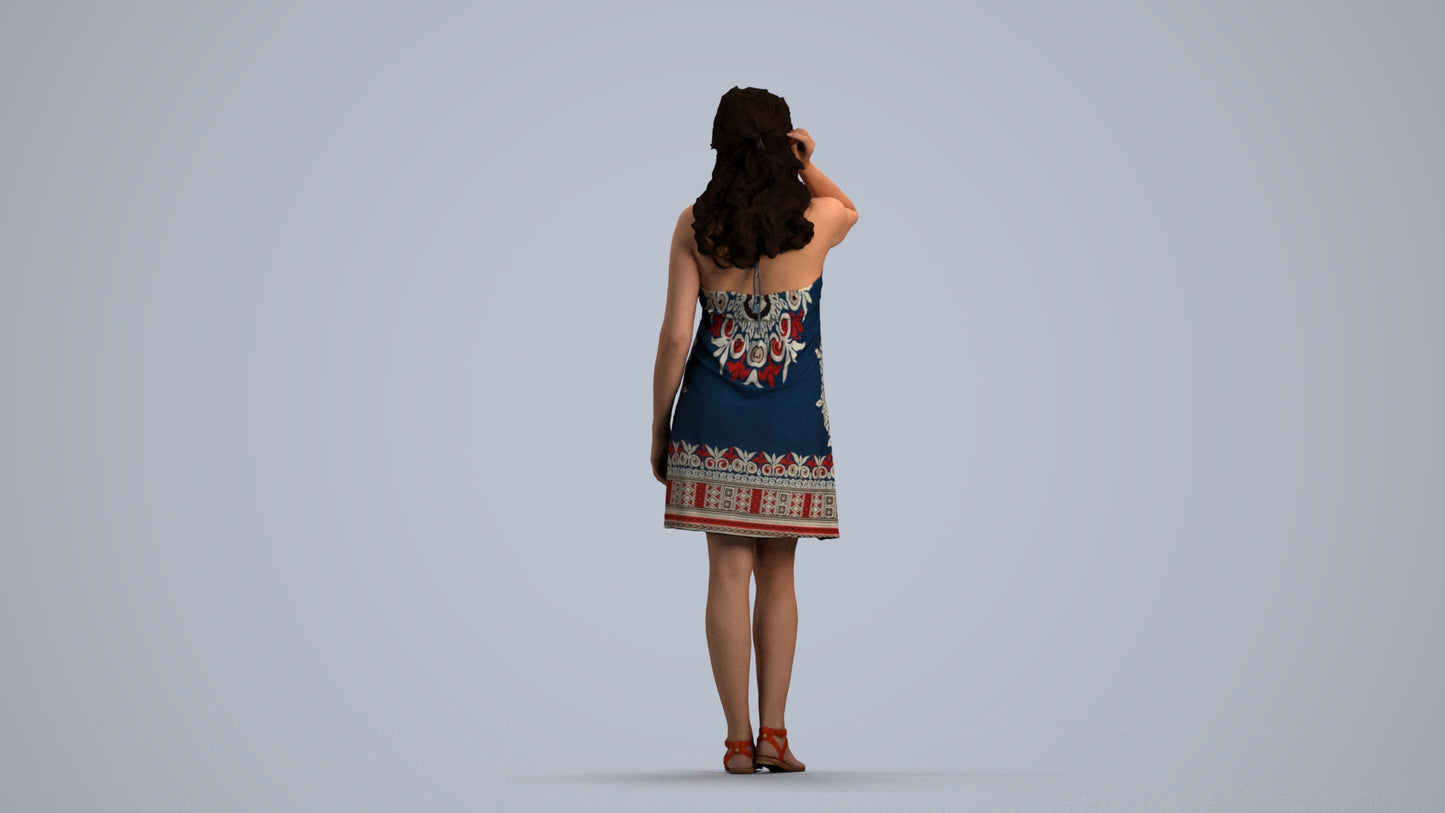 3D human model woman standing, photogrammetry scanned person for archviz, front view render