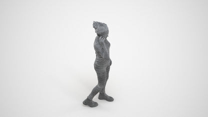 3D human model woman casual walking, photogrammetry scanned person for archviz, wireframe three-quarter view