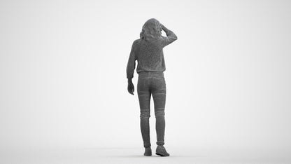 realistic 3D woman casual walking, scanned archviz people for Blender and 3ds Max, wireframe front view