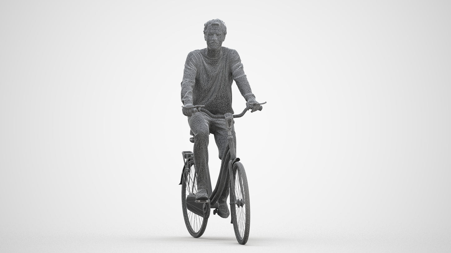 3D people model man casual cycling, scanned human for 3ds Max rendering, three-quarter front view render