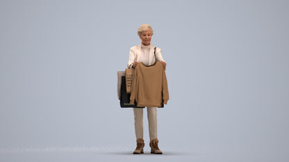 photogrammetry 3D senior woman business shopping, realistic human model archviz FBX, standing pose render