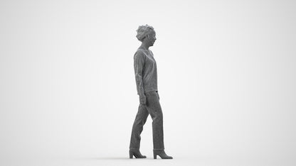 realistic 3D human woman casual walking, archviz people FBX OBJ for Blender, wireframe side view