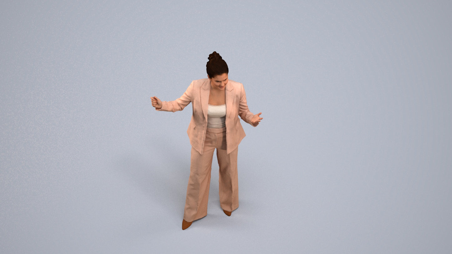 realistic 3D human woman business, archviz people FBX OBJ for Blender, back view render