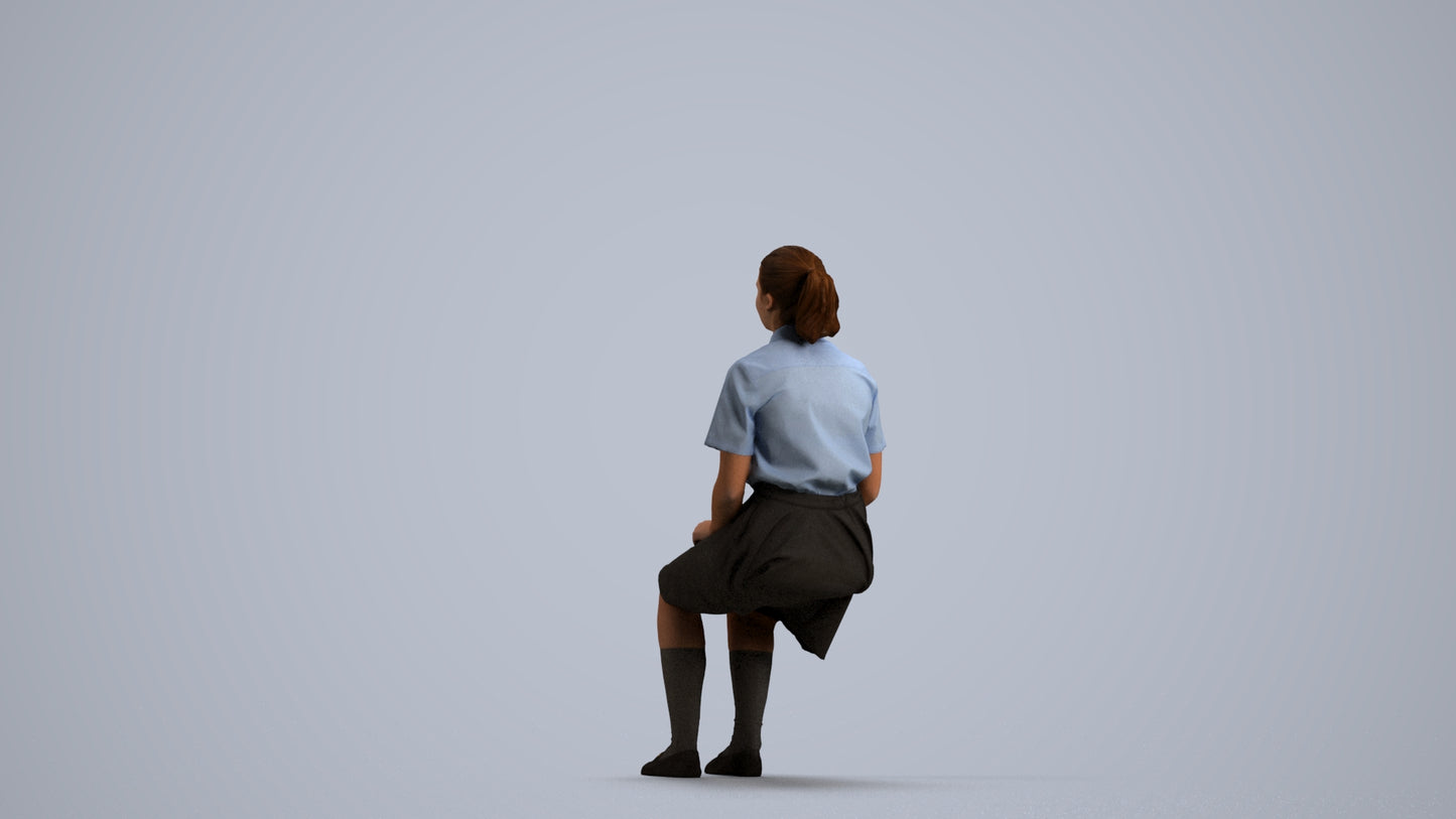 realistic 3D human girl kids, archviz people FBX OBJ for Blender, front view render
