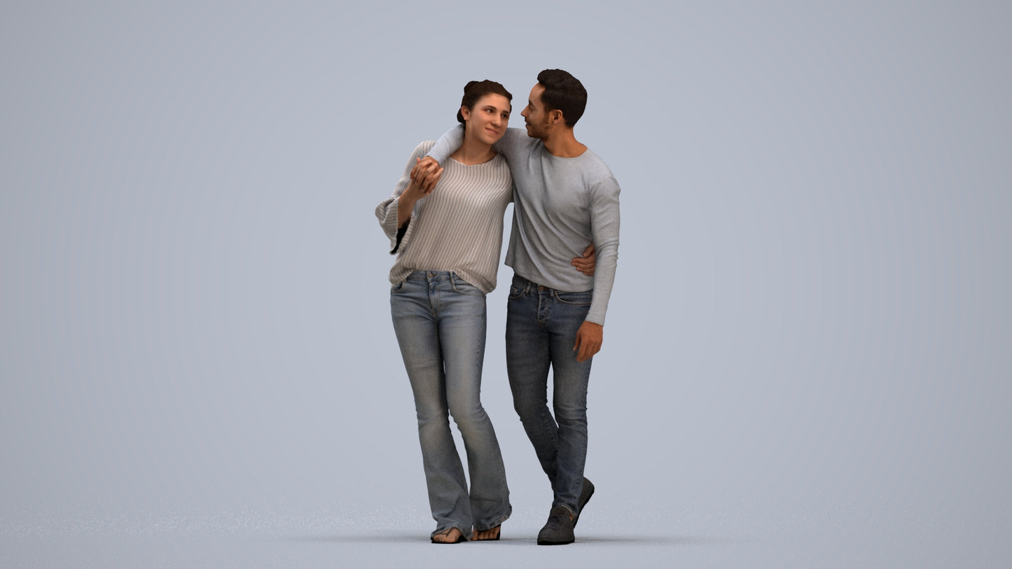 photogrammetry 3D woman casual couple, realistic human model archviz FBX, standing pose render