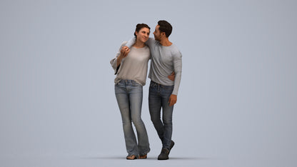 photogrammetry 3D woman casual couple, realistic human model archviz FBX, standing pose render