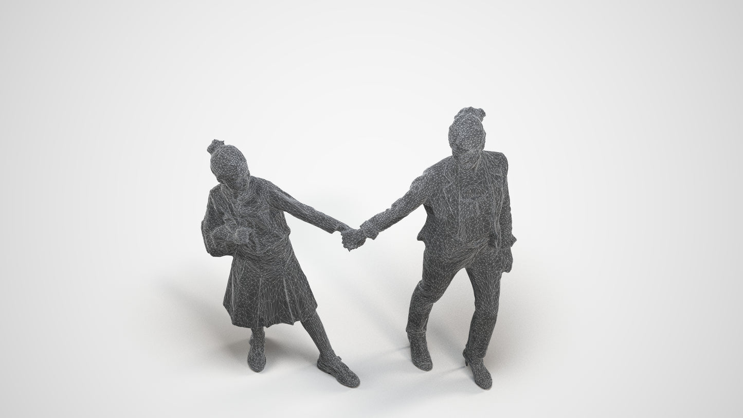 realistic 3D people girl kids, render-ready for V-Ray and Corona, FBX OBJ, wireframe three-quarter view