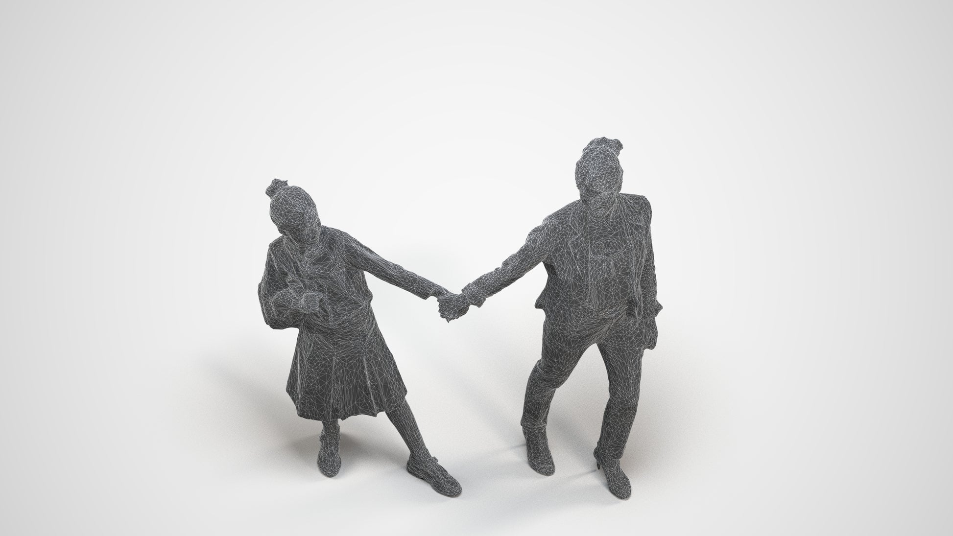 realistic 3D people girl kids, render-ready for V-Ray and Corona, FBX OBJ, wireframe three-quarter view
