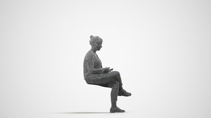 scanned 3D woman casual sitting, photogrammetry people for Enscape and V-Ray, wireframe side view