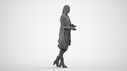 3D human model woman business walking, photogrammetry scanned person for archviz, wireframe side view