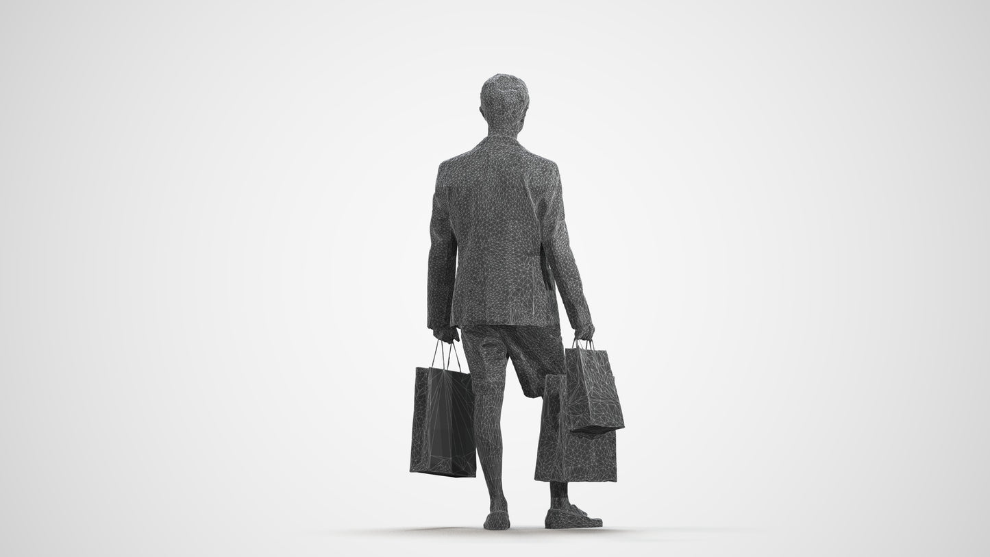 photogrammetry 3D man business shopping, realistic human model archviz FBX, wireframe front view
