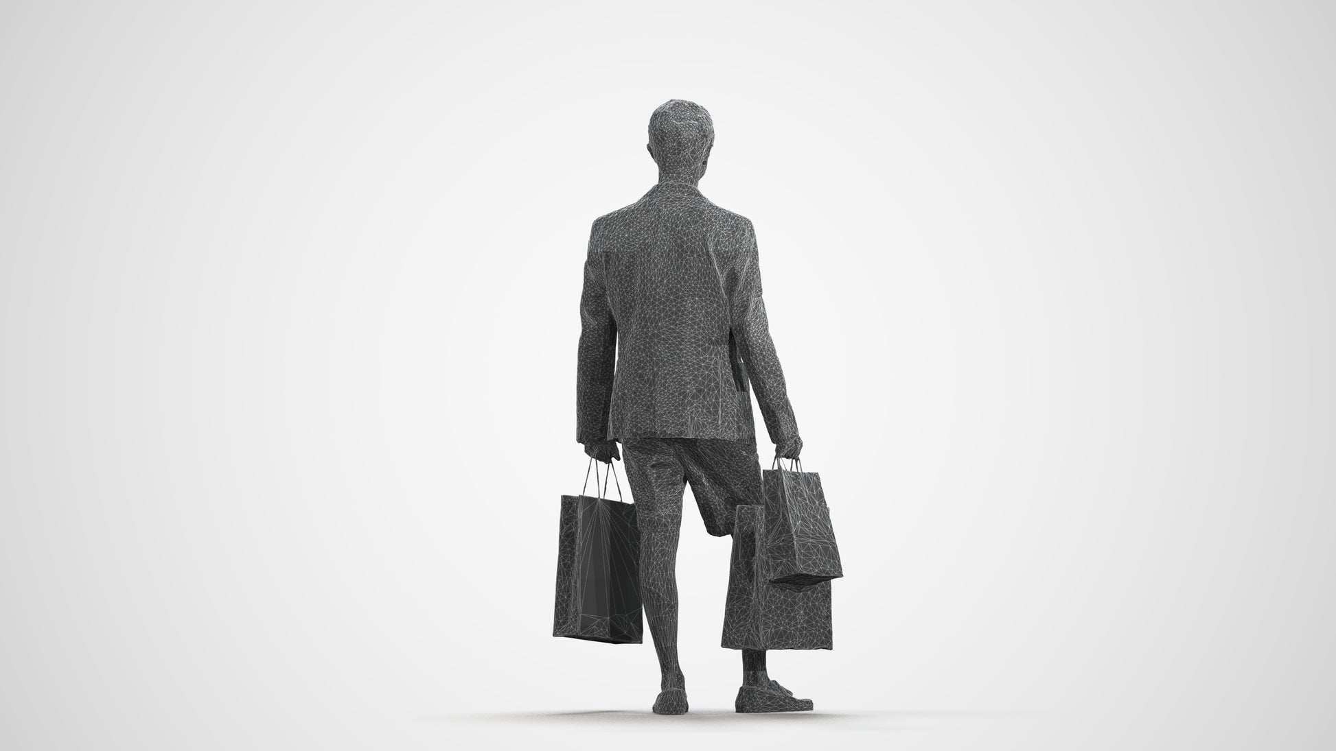 photogrammetry 3D man business shopping, realistic human model archviz FBX, wireframe front view