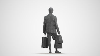 photogrammetry 3D man business shopping, realistic human model archviz FBX, wireframe front view