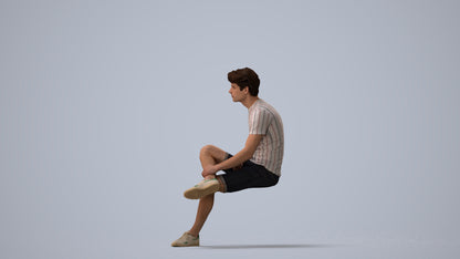 realistic 3D human man casual sitting, archviz people FBX OBJ for Blender, three-quarter view render