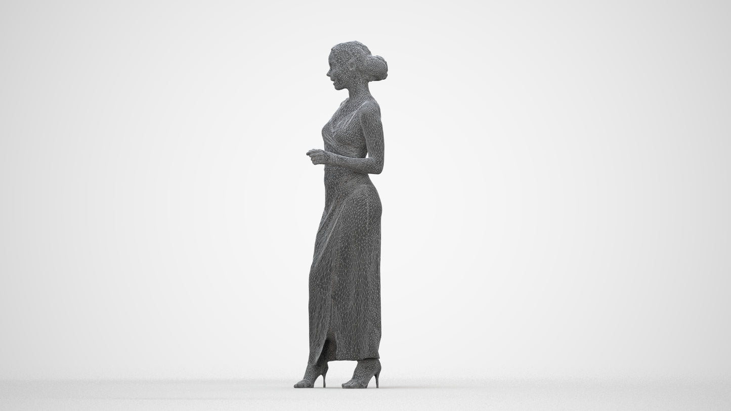 realistic 3D human woman formal formalaffairs, archviz people FBX OBJ for Blender, wireframe back view
