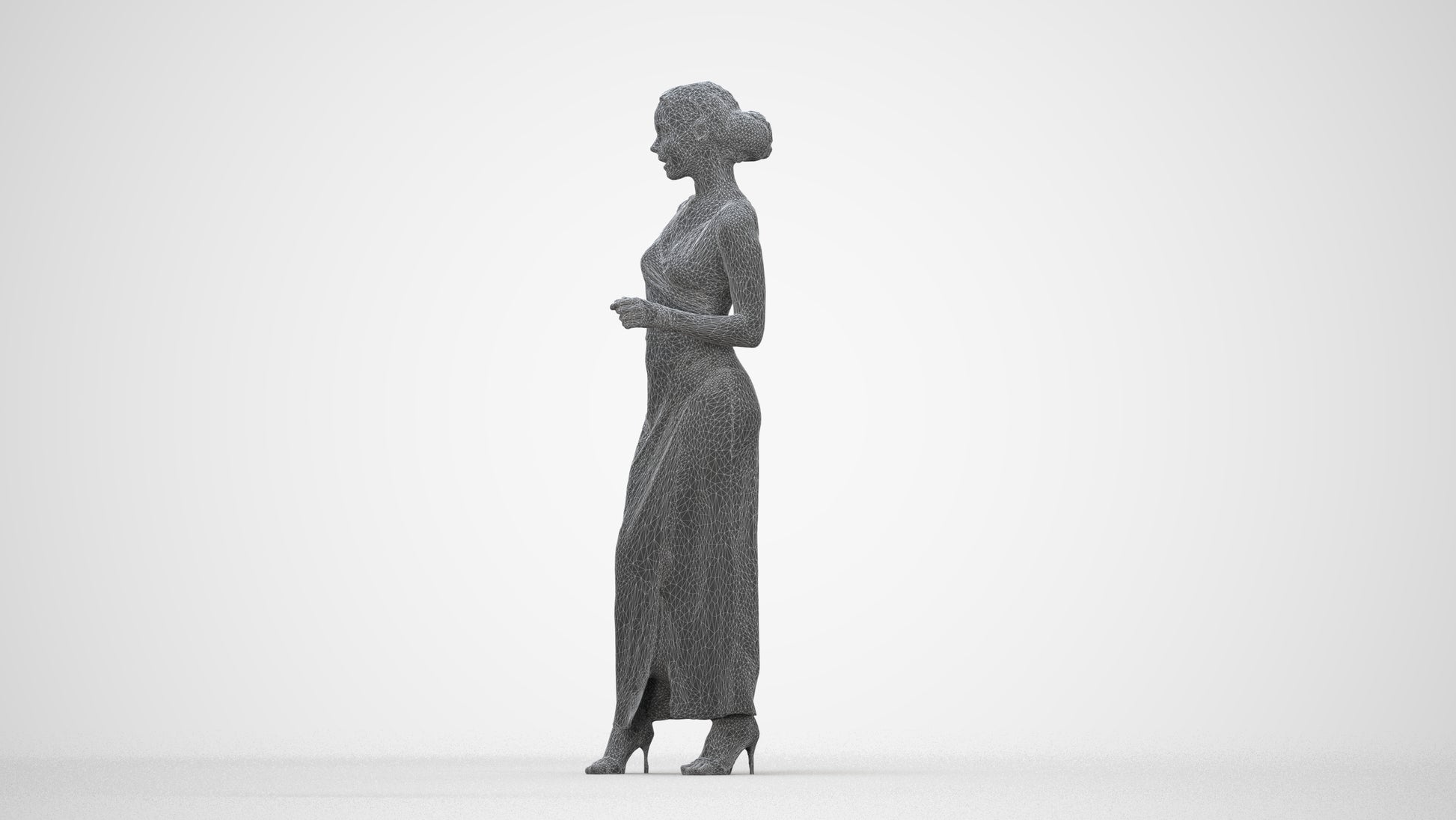 realistic 3D human woman formal formalaffairs, archviz people FBX OBJ for Blender, wireframe back view