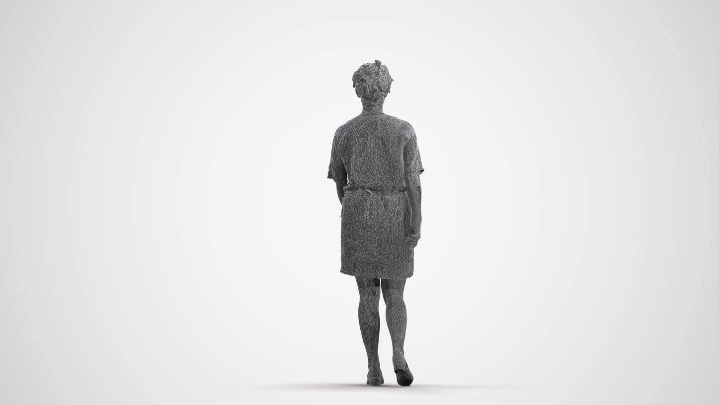 3D people model woman casual walking, scanned human for 3ds Max rendering, wireframe front view