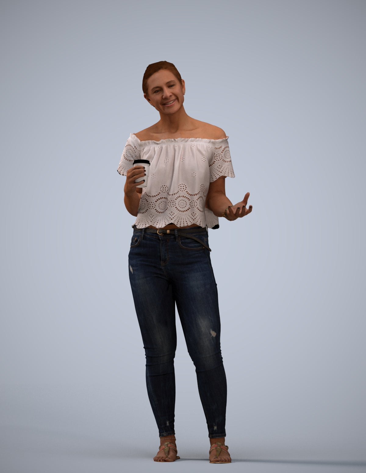 3D scanned woman standing casual, photorealistic archviz people for Enscape and SketchUp