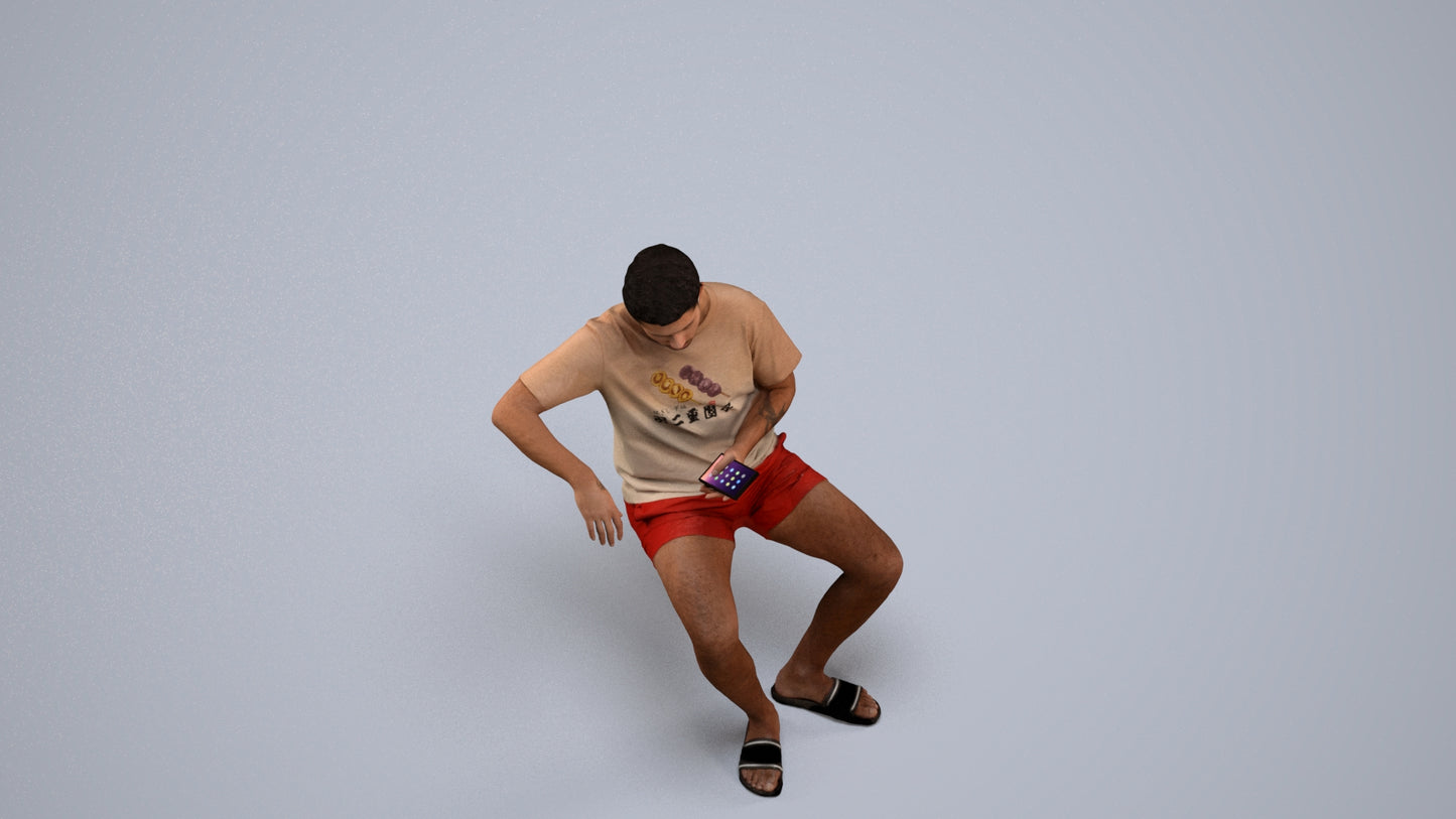 realistic 3D man casual sitting, scanned archviz people for Blender and 3ds Max, back view render
