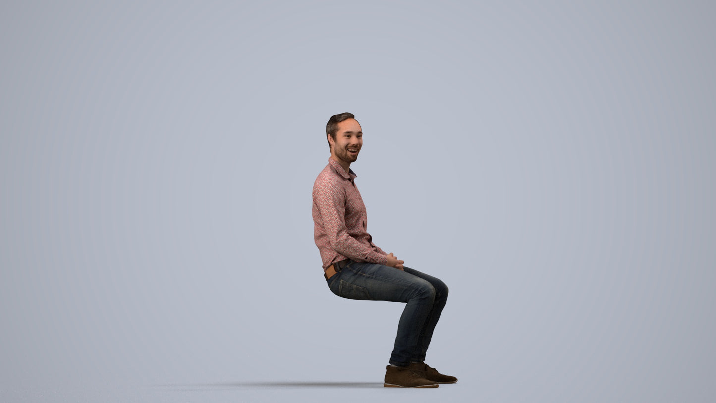 realistic 3D people man casual pool, render-ready for V-Ray and Corona, FBX OBJ, side view render