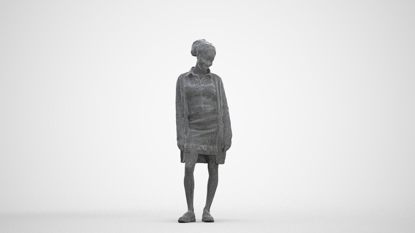 realistic 3D people woman casual standing, render-ready for V-Ray and Corona, FBX OBJ, three-quarter front view render