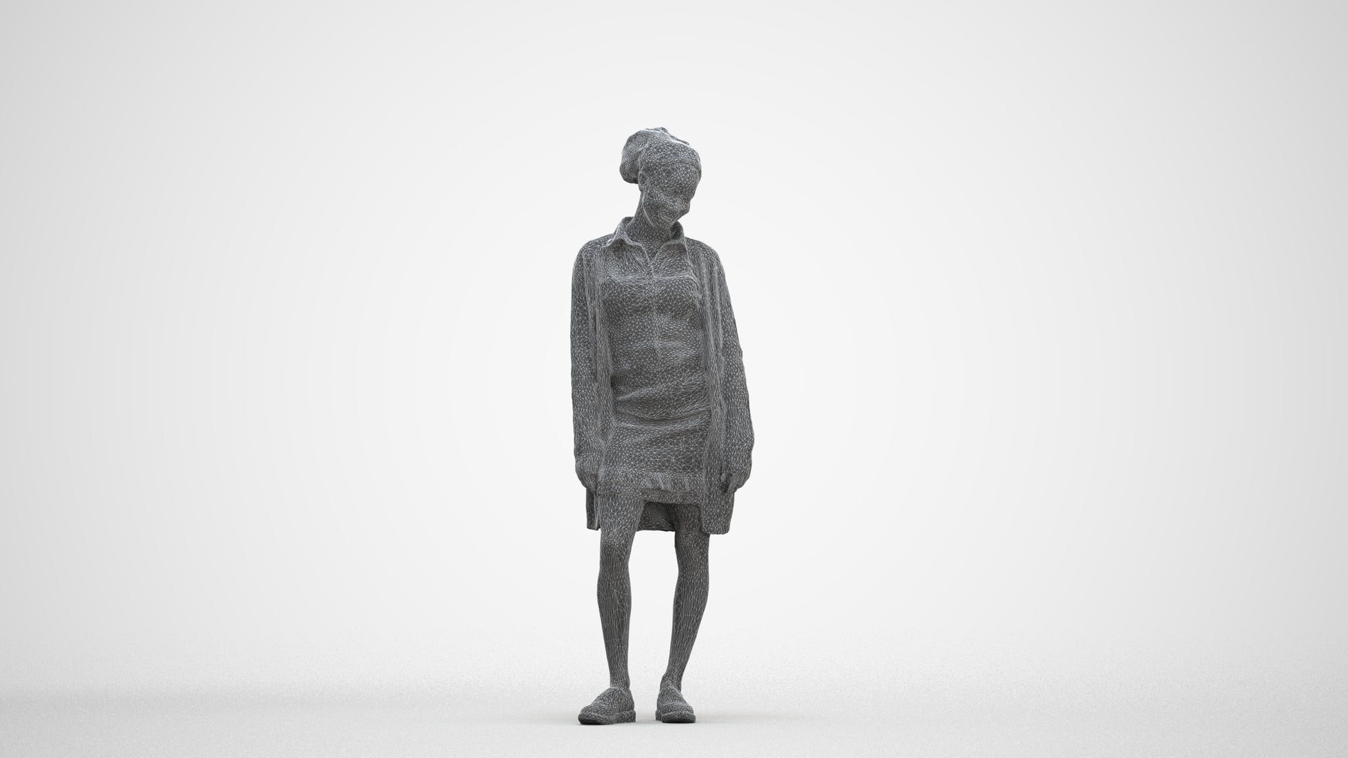 realistic 3D people woman casual standing, render-ready for V-Ray and Corona, FBX OBJ, three-quarter front view render