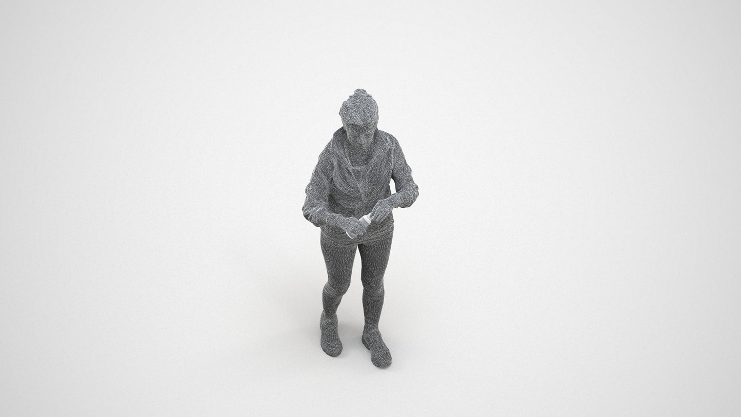 realistic 3D people woman sport, render-ready for V-Ray and Corona, FBX OBJ, wireframe three-quarter view