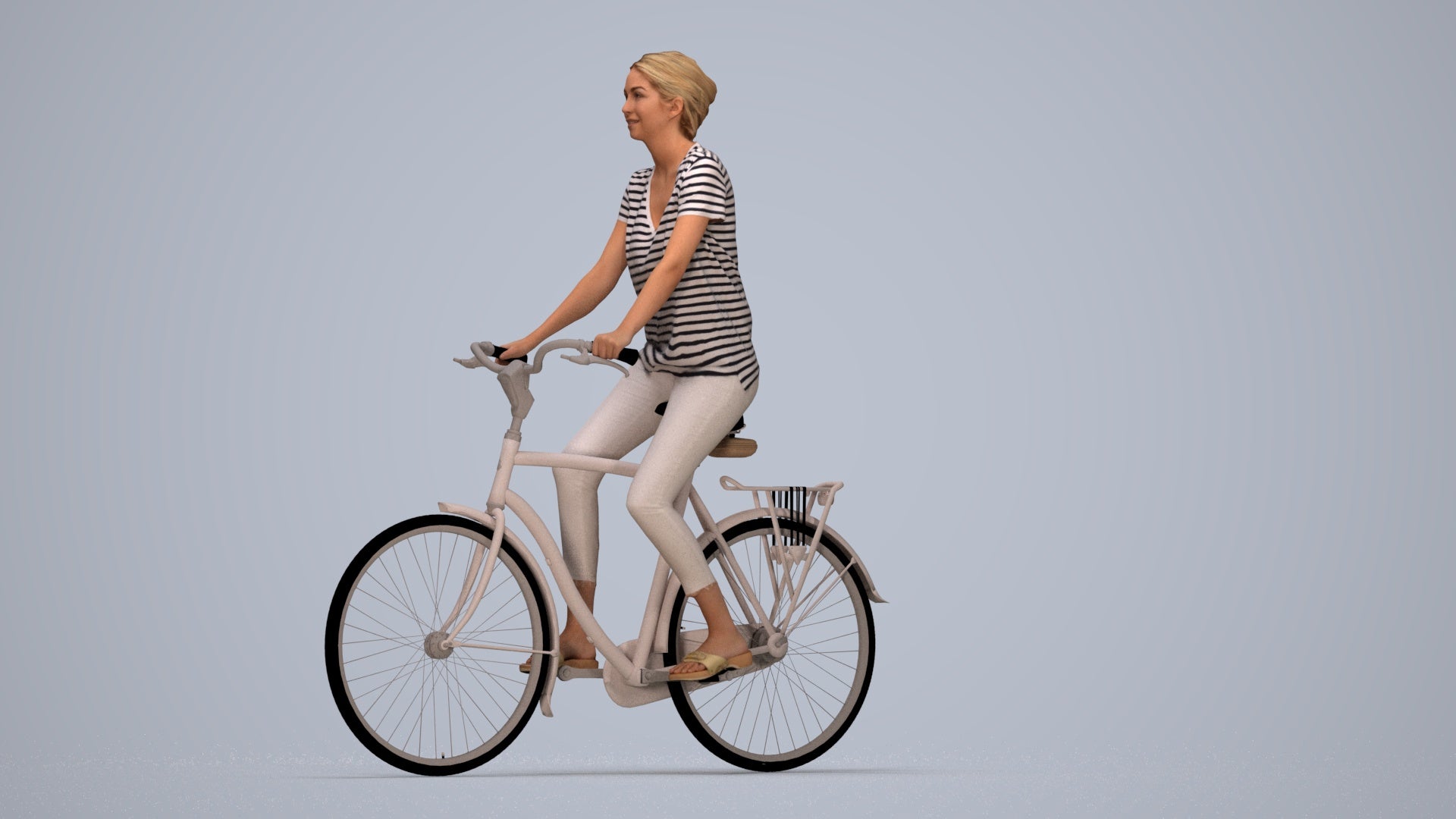 3D people model woman casual cycling, scanned human for 3ds Max rendering, top-down view render
