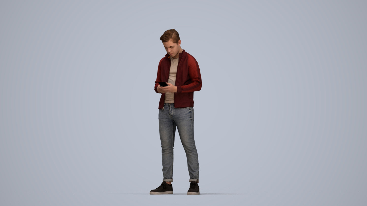scanned 3D boy casual kids, photogrammetry people for Enscape and V-Ray, top-down view render