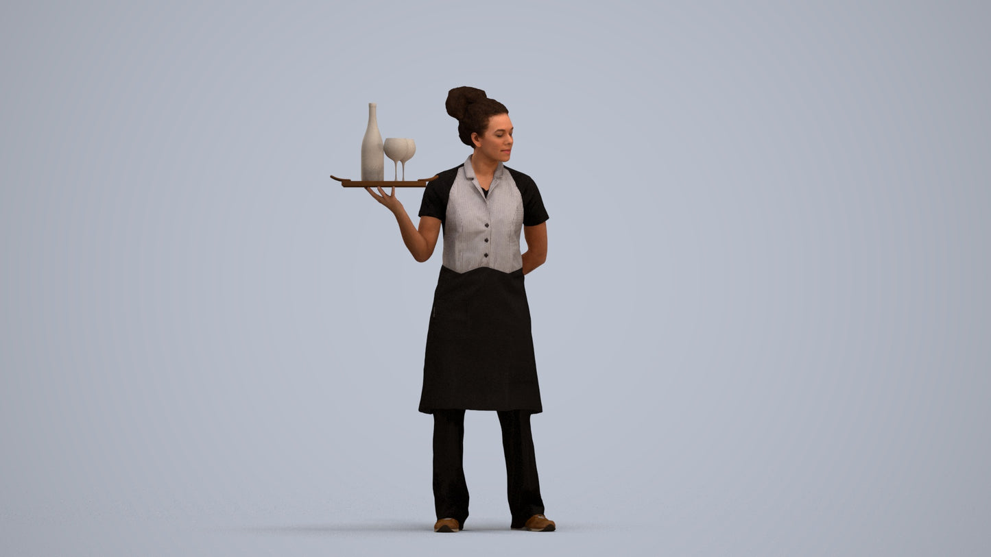 realistic 3D human woman hospitality, archviz people FBX OBJ for Blender, standing pose render