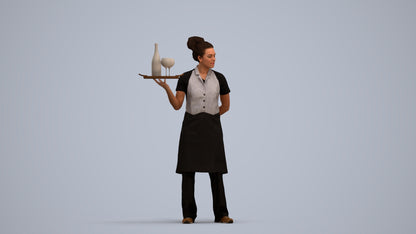 realistic 3D human woman hospitality, archviz people FBX OBJ for Blender, standing pose render